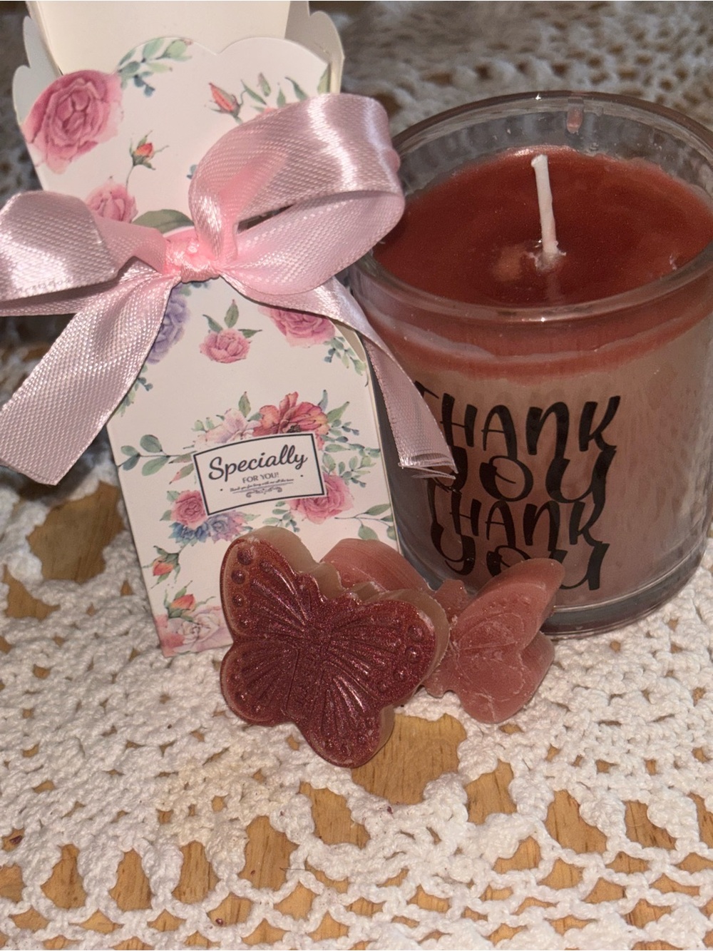 Star Gazer Lily scented Butterfly Wax Melts & Pink Candle